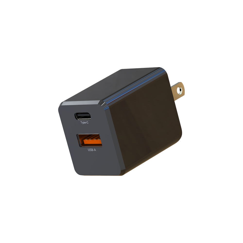 Blu Element Wall Charger Dual USB-C 20W PD and USB-A Black - GekkoTech