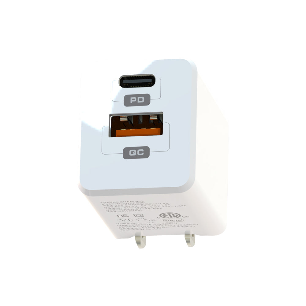 Blu Element Wall Charger Dual USB-C 20W PD and USB A White - GekkoTech