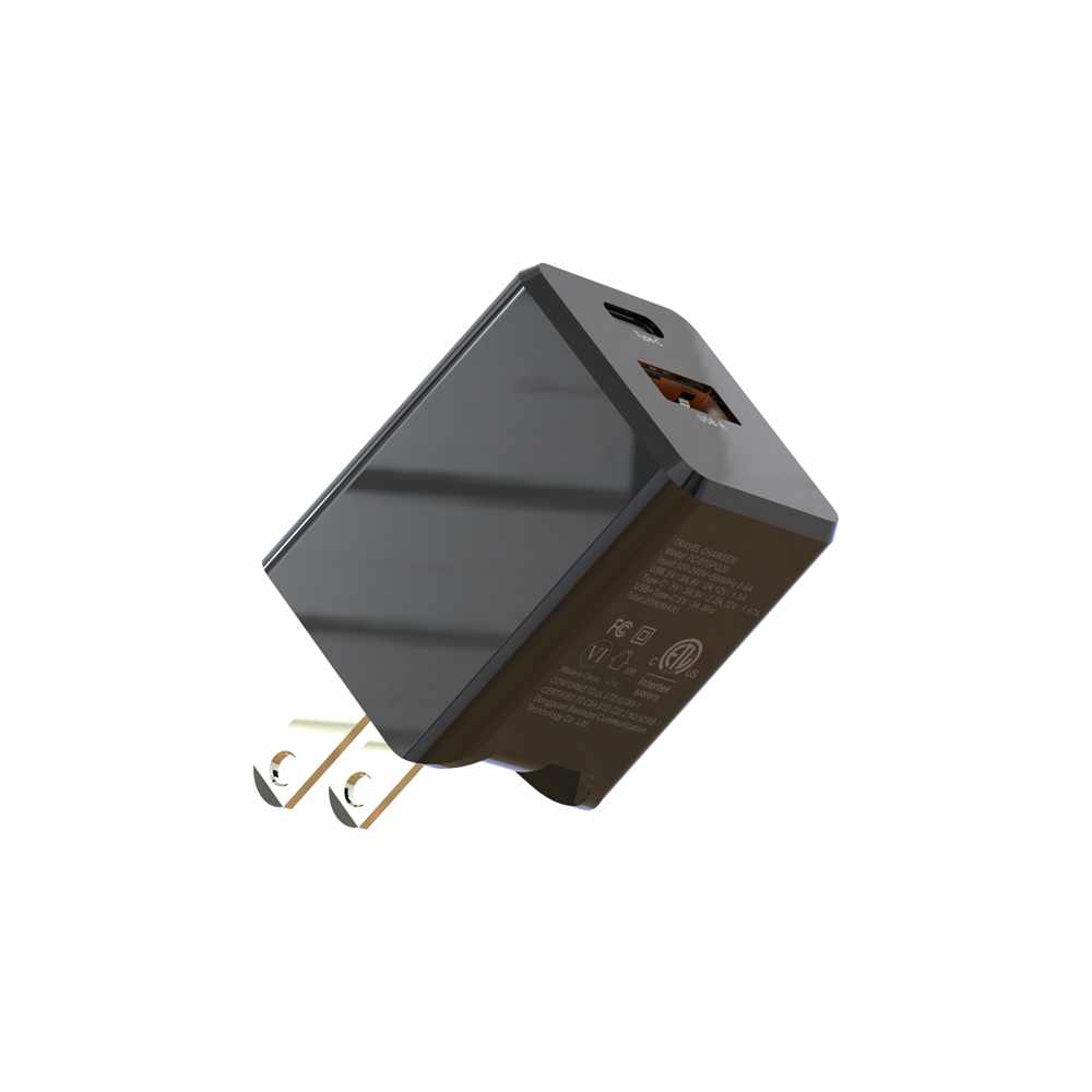 Blu Element Wall Charger Dual USB-C 20W PD and USB-A Black in Bulk Packaging