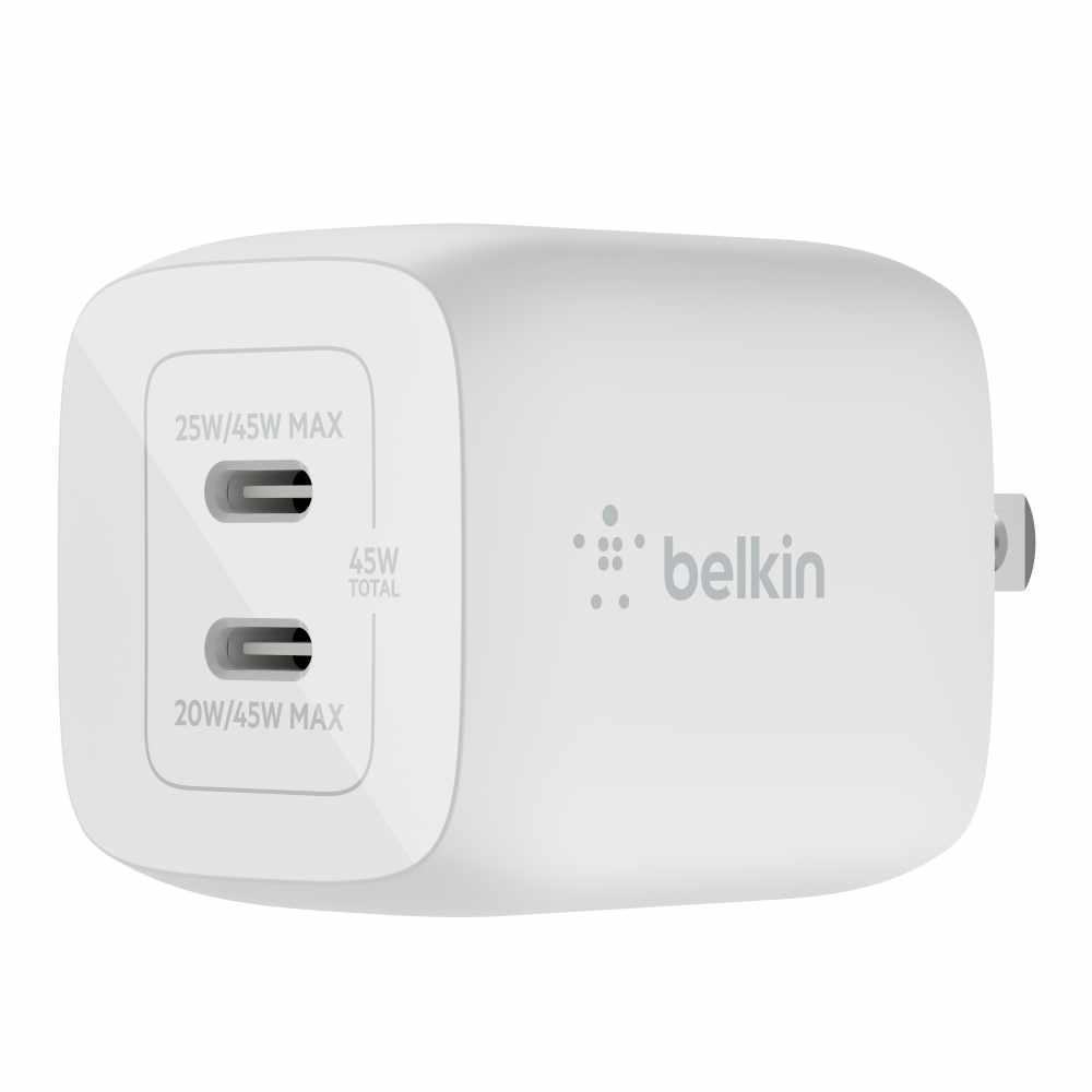 Belkin BoostCharge Wall Charger 45W PPS 2-Ports USB-C GaN White - GekkoTech