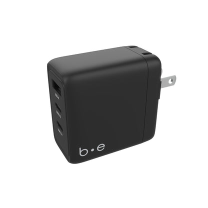 Blu Element Wall Charger 3 Port 65W Power Delivery 2USB-C and USB-A Black Matte - GekkoTech