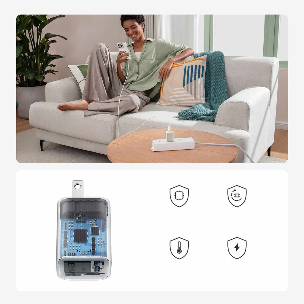 Anker Nano Wall Charger 30W USB-C White with USB-C AKSD Brained 3ft Cable - GekkoTech