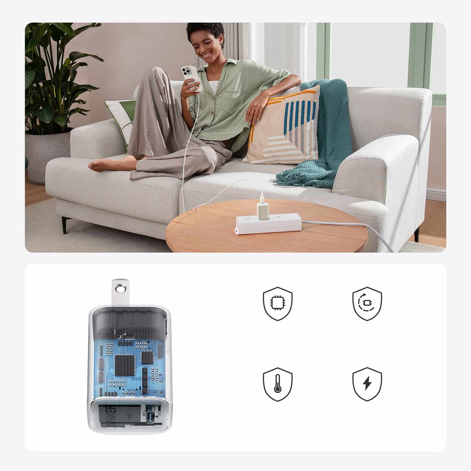 Anker Nano Wall Charger 30W USB-C White with USB-C AKSD Brained 3ft Cable - GekkoTech