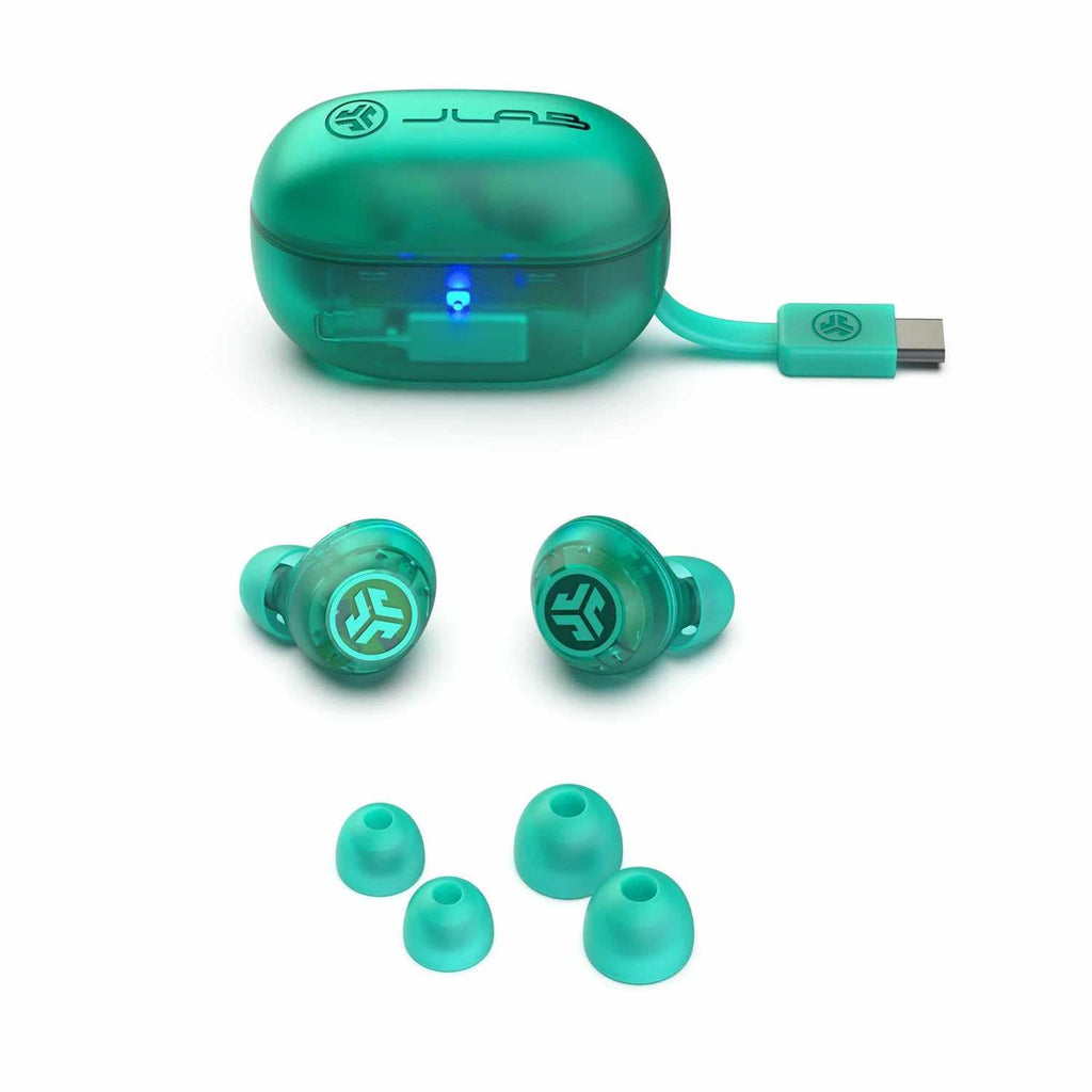 JLab Go Pop True Wireless Earbuds with Active Noise Cancellation Transparent Teal - GekkoTech
