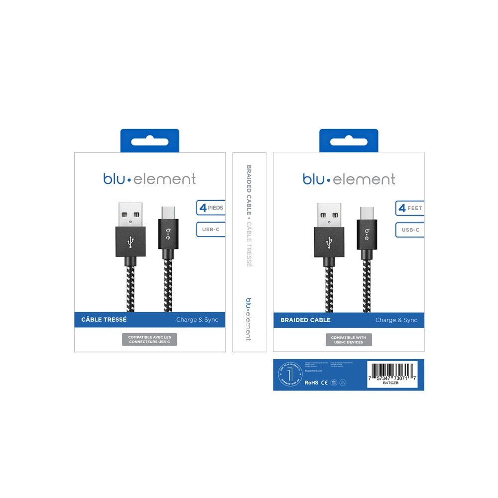 Blu Element Braided Charge/Sync USB-C to USB-A Cable 4ftZebra - GekkoTech