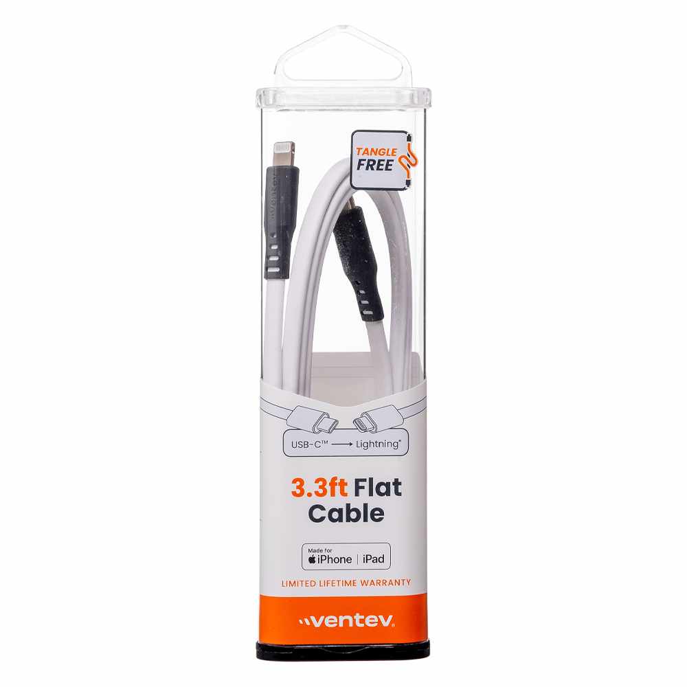 Ventev ChargeSync Flat USB-C to Lightning Cable 3ft White