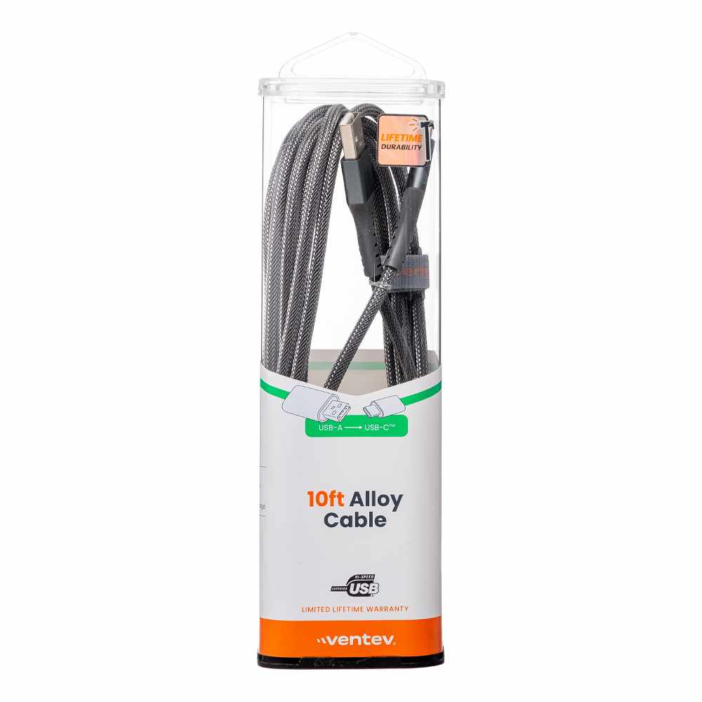 Ventev ChargeSync Alloy USB-C Cable 10ft Steel