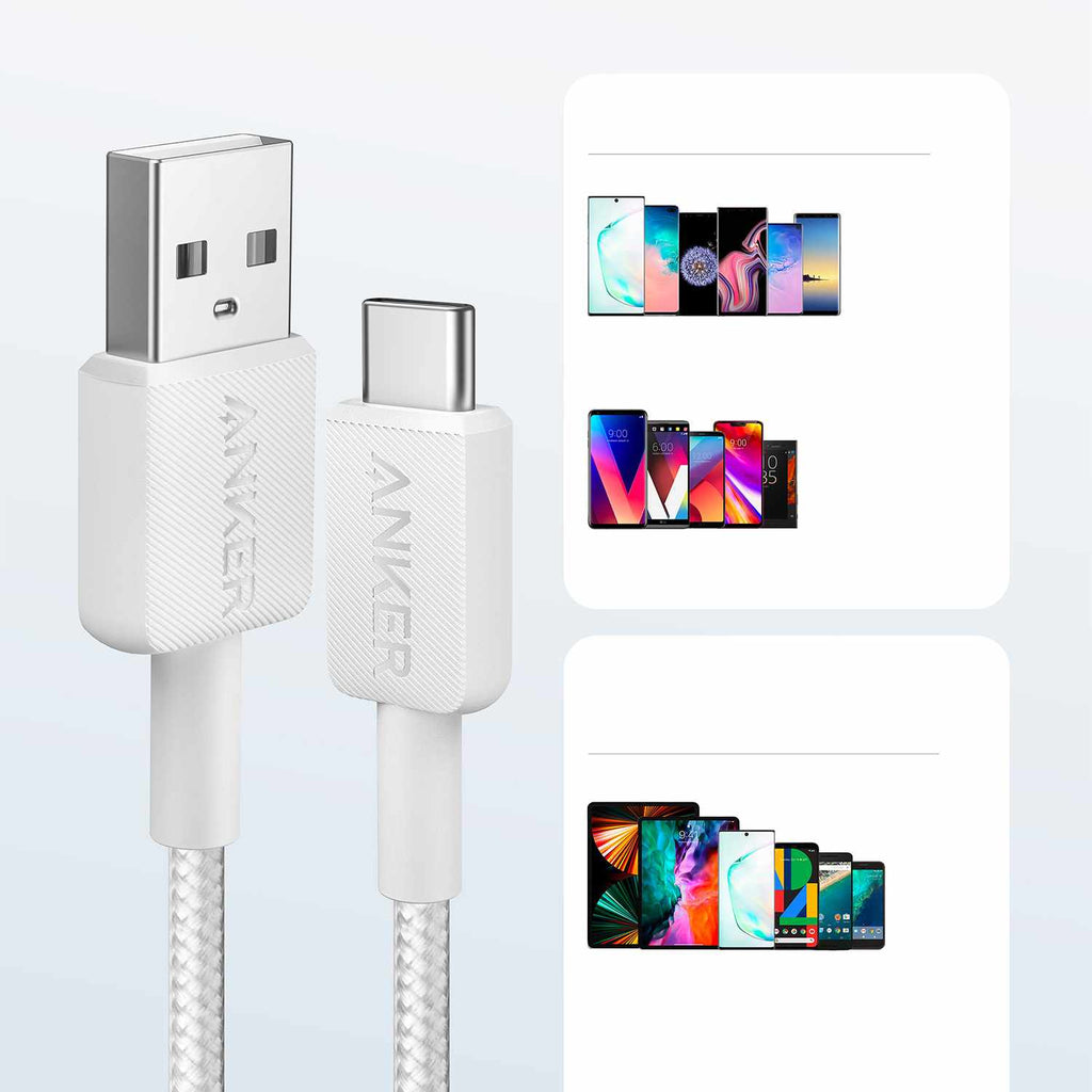 Anker USB-A to USB-C Braided Cable 6ft  White