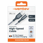 Ventev Fast Charging Braided Cable USB-A to Lightning (MFi certified) 6ft Gray