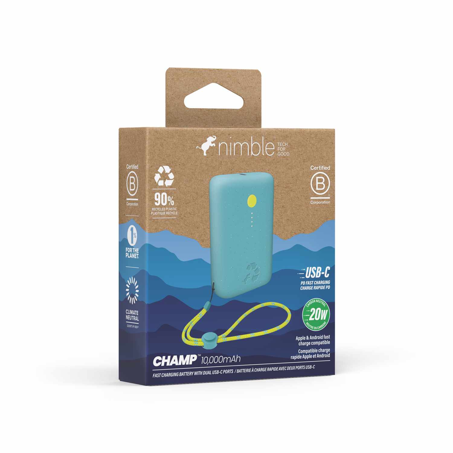 Nimble Champ PD Battery 10.000 mAh 20W  2-Ports USB-C Shorebreak Blue