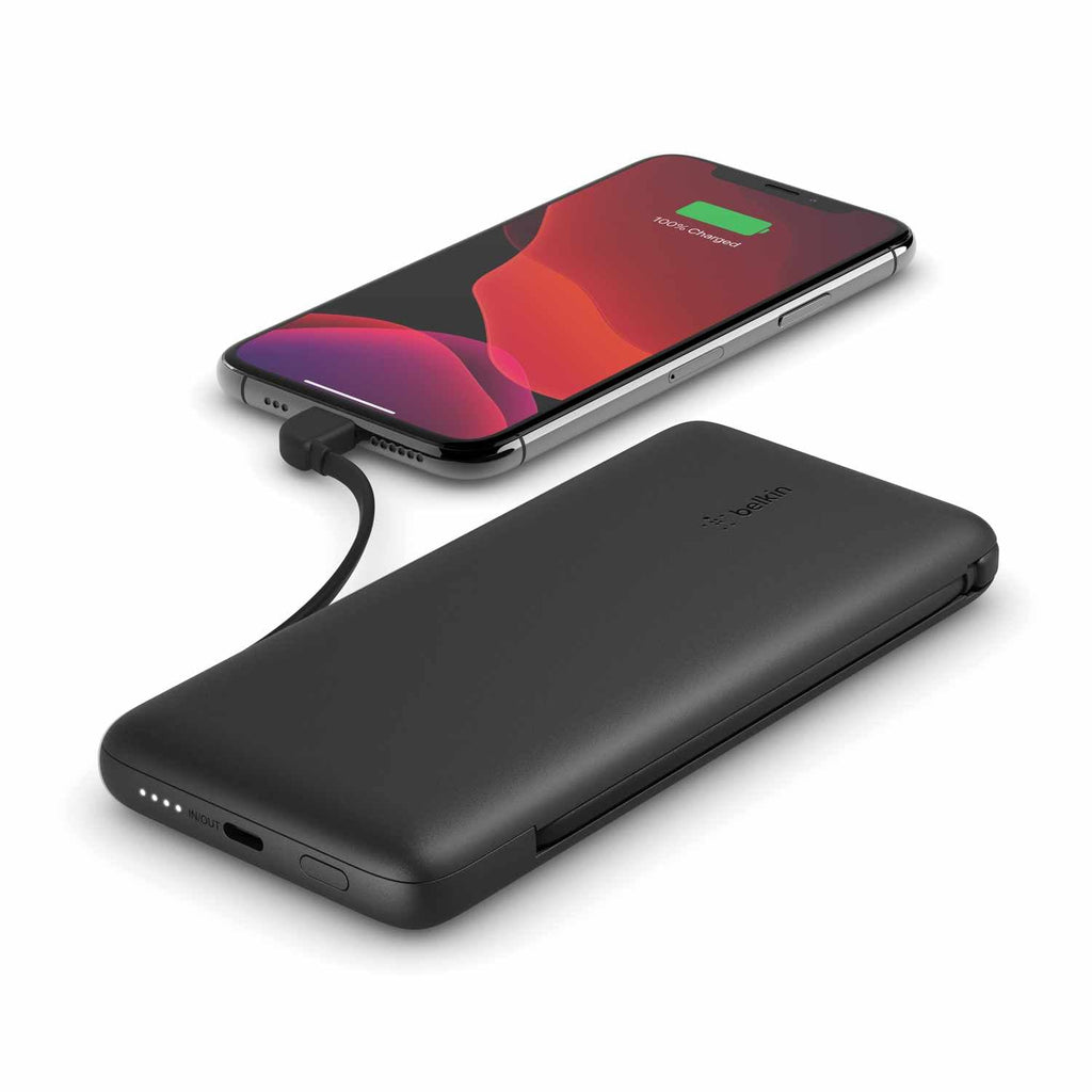Belkin BoostCharge Plus Power Bank 10.000 mAh with integrated USB-C and Lightning cable Black - GekkoTech