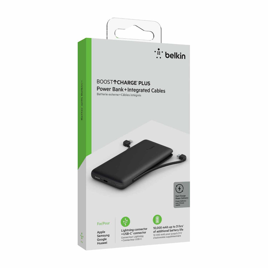 Belkin BoostCharge Plus Power Bank 10.000 mAh with integrated USB-C and Lightning cable Black - GekkoTech
