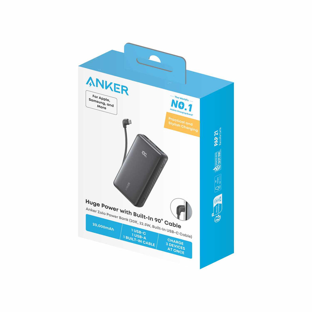 Anker Power Bank 20K Built in USB-C Cable Black