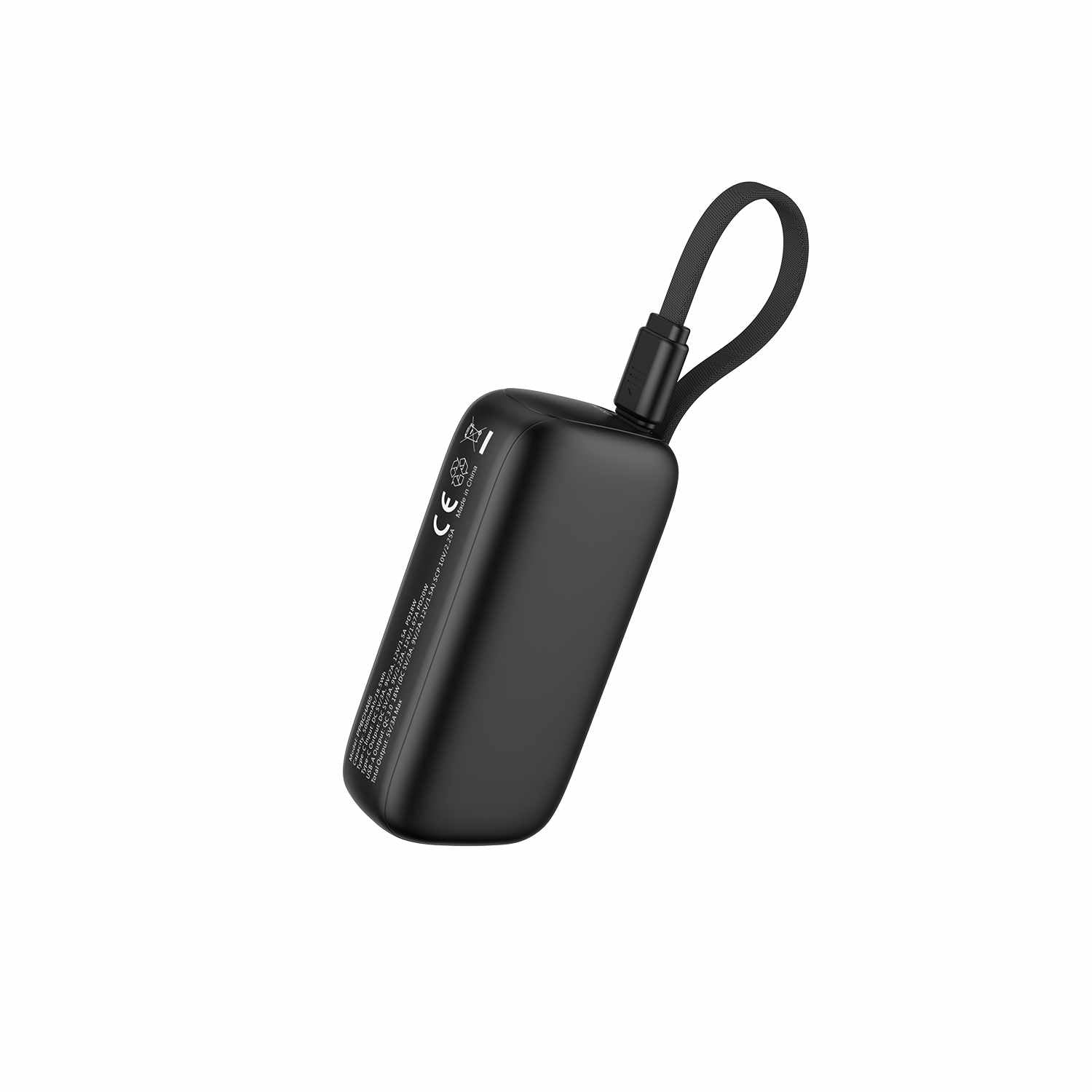 Blu Element PowerFlex 5K mAh 20W PD Power Bank with Built-In USB-C Cable Black