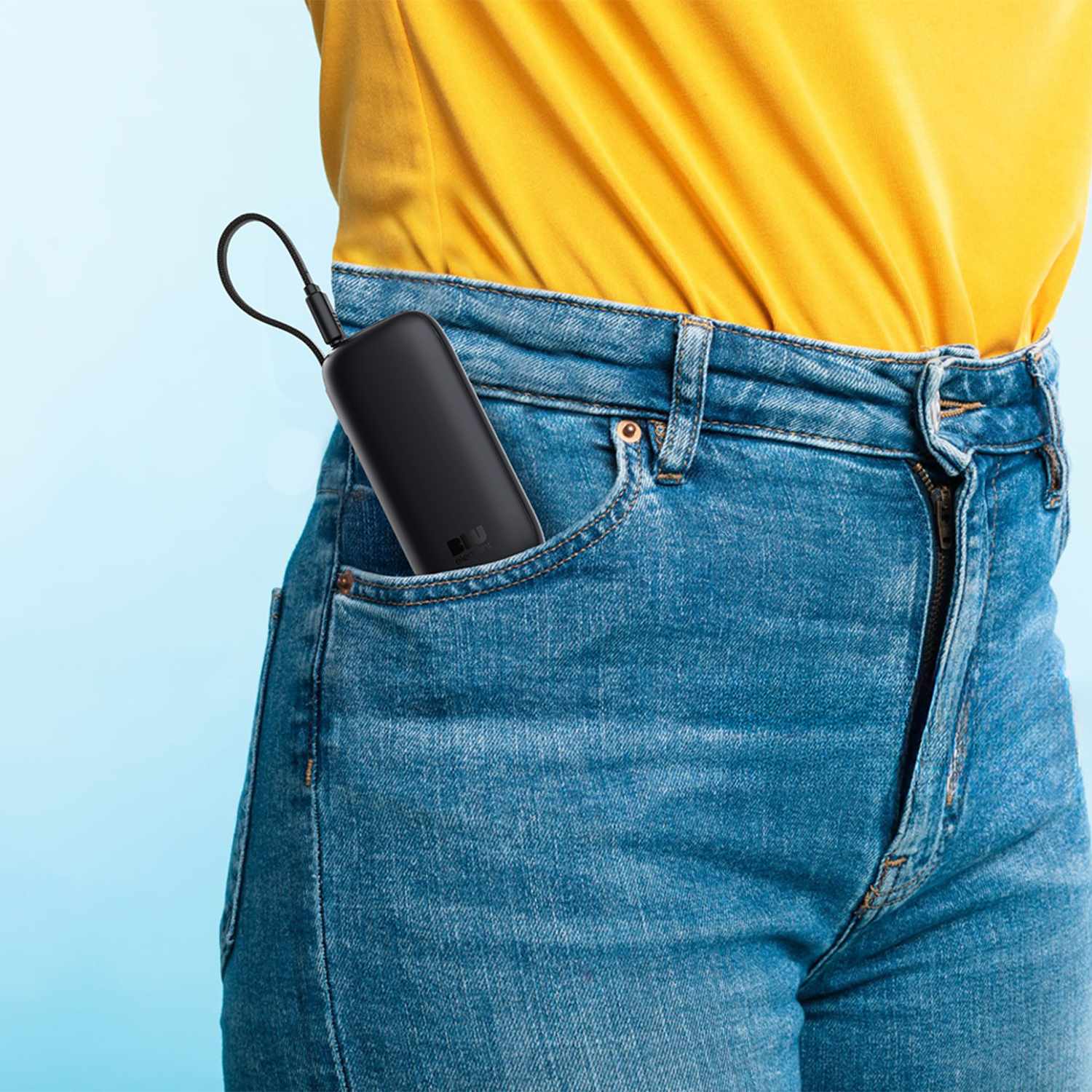 Blu Element PowerFlex 5K mAh 20W PD Power Bank with Built-In USB-C Cable Black