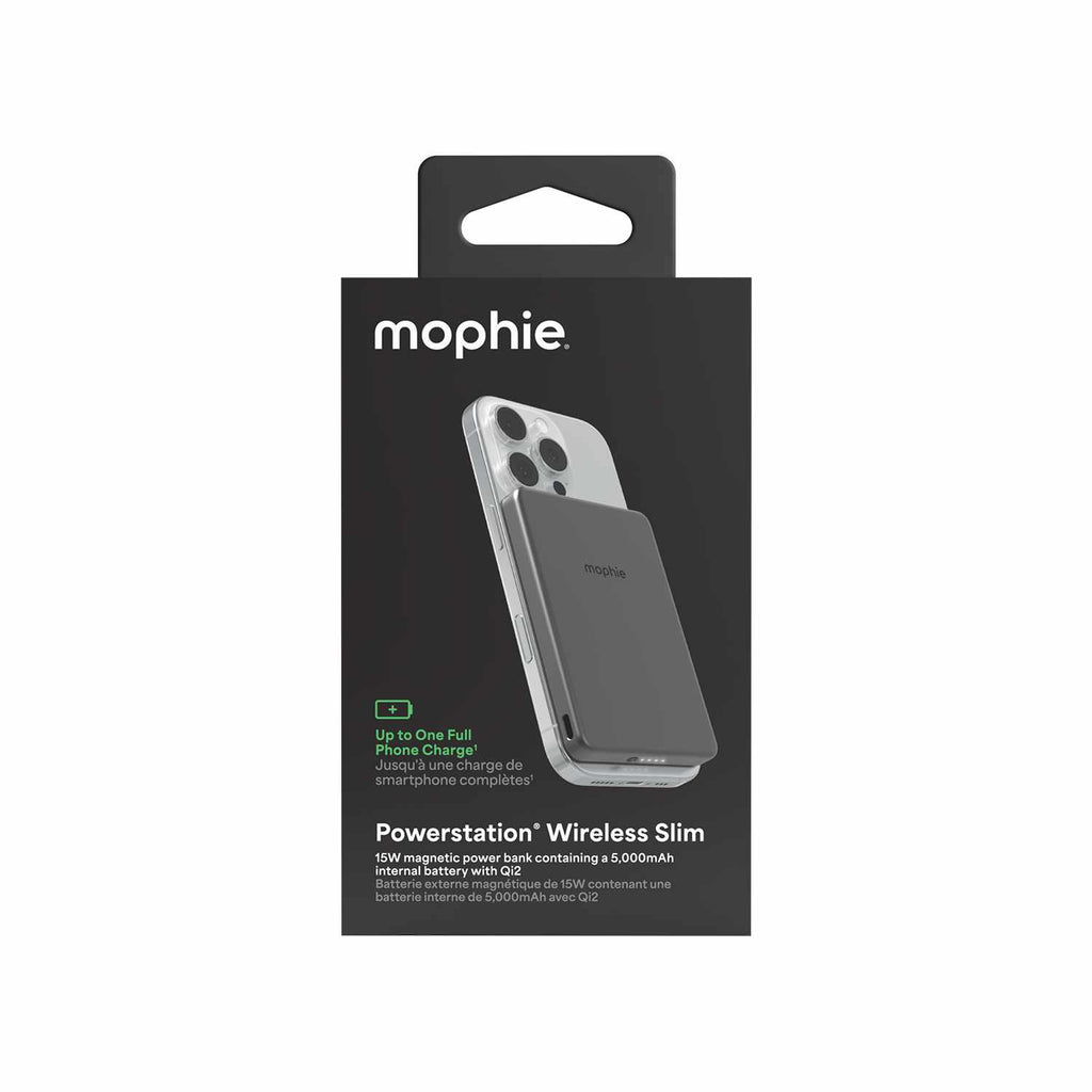 mophie Powerstation Qi2 Wireless Slim Power Bank 5000mAh 15W PD USB-C with USB-C Cable Black - GekkoTech