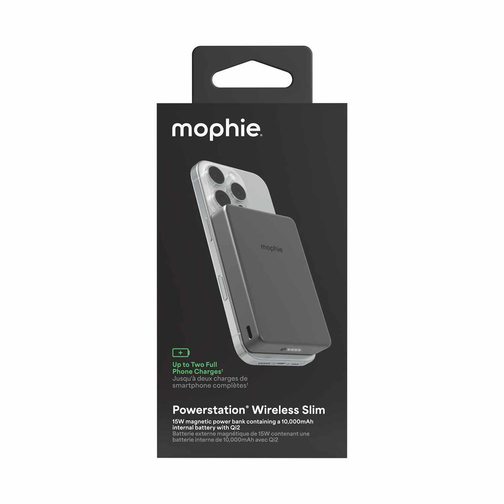 mophie Powerstation Qi2 Wireless Slim Power Bank 10000mAh 15W PD USB-C with USB-C Cable Black - GekkoTech