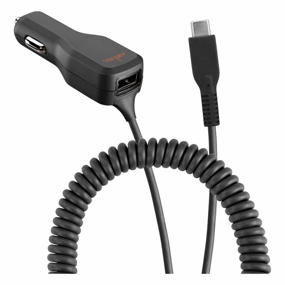 Ventev Car Charger 20W USB-A Black with USB-C Cable - GekkoTech