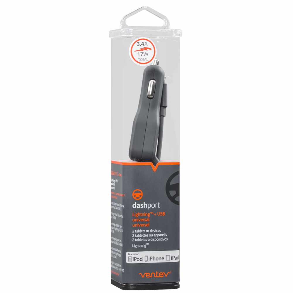 Ventev Car Charger 20W USB-A Black with USB-C Cable - GekkoTech