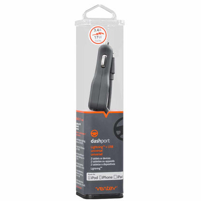 Ventev Car Charger USB-C 4A with Extra USB Cable Black