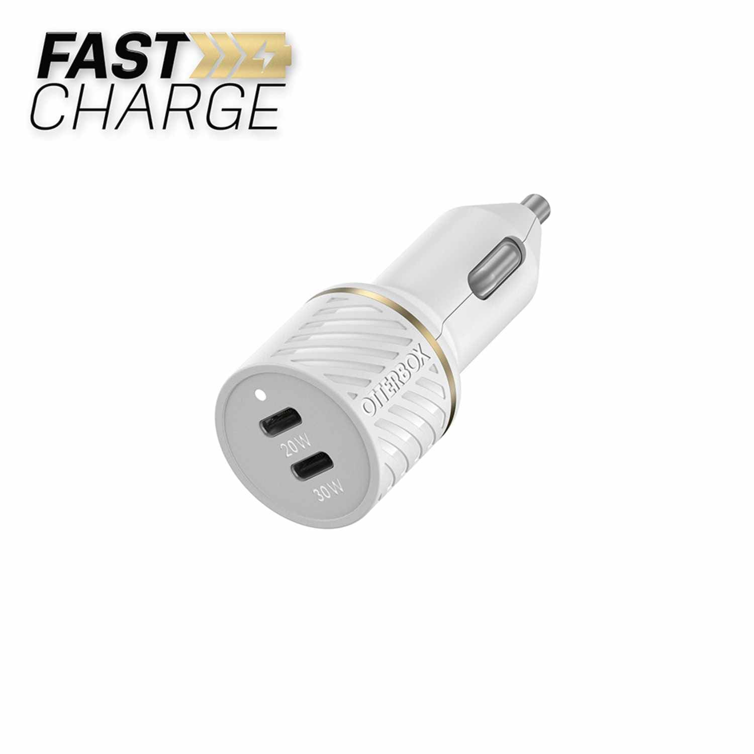 OtterBox Premium Car Charger 50W PD/PPS 2-Port USB-C White - GekkoTech