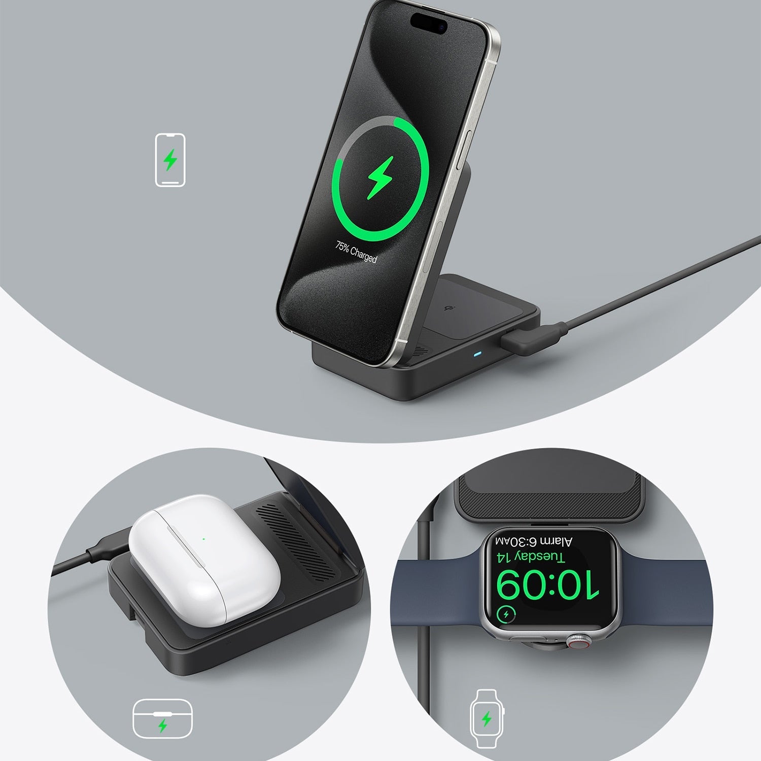 Anker MagGo Qi2 3-in-1 Wireless Charging Station 15W Black