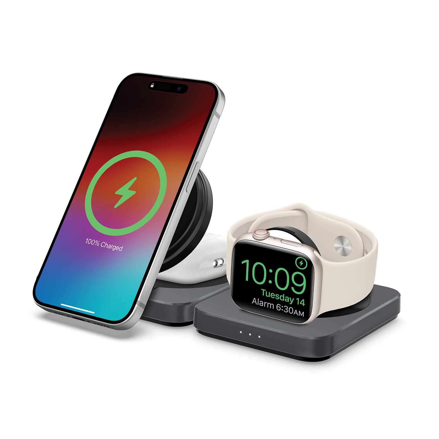 Nimbus9 Qi2 3-in-1 Wireless Charging Stand Brushed Grey - GekkoTech