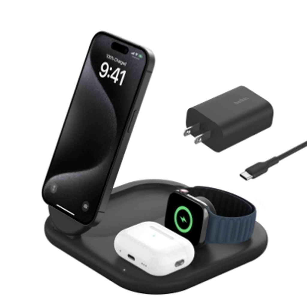Belkin BoostCharge Qi2 3-in-1 Wireless Charging Stand 15 W Black - GekkoTech