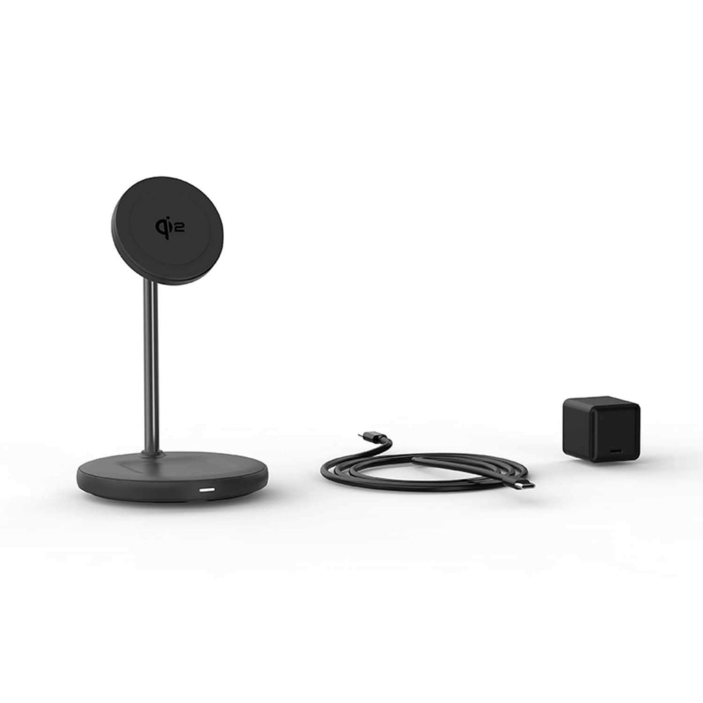 BEWCQi22in1 Qi2 2-in-1 Wireless Charging Stand 15W MagSafe-Compatible Black - GekkoTech