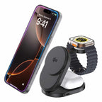 BEWCQi23IN1F Qi2 3-in-1 Foldable Wireless Charging Stand 15W MagSafe-Compatible Black - GekkoTech