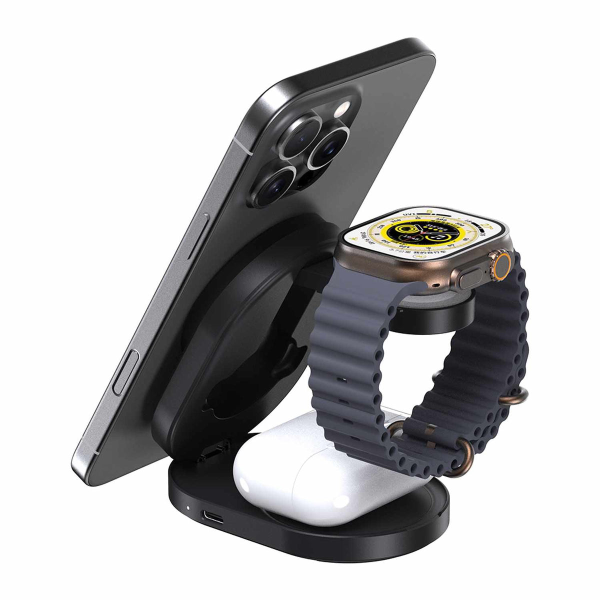 Blu Element Qi2 3-in-1 Foldable Wireless Charging Stand 15W MagSafe-Compatible Black