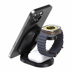 BEWCQi23IN1F Qi2 3-in-1 Foldable Wireless Charging Stand 15W MagSafe-Compatible Black - GekkoTech