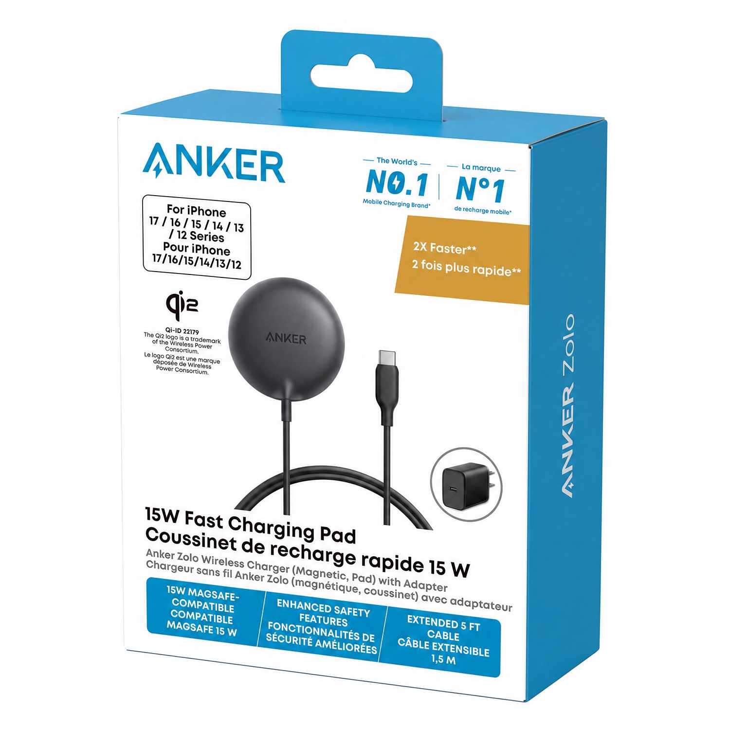 Anker Qi2 Magnetic Pad Wireless Charger 15W Black