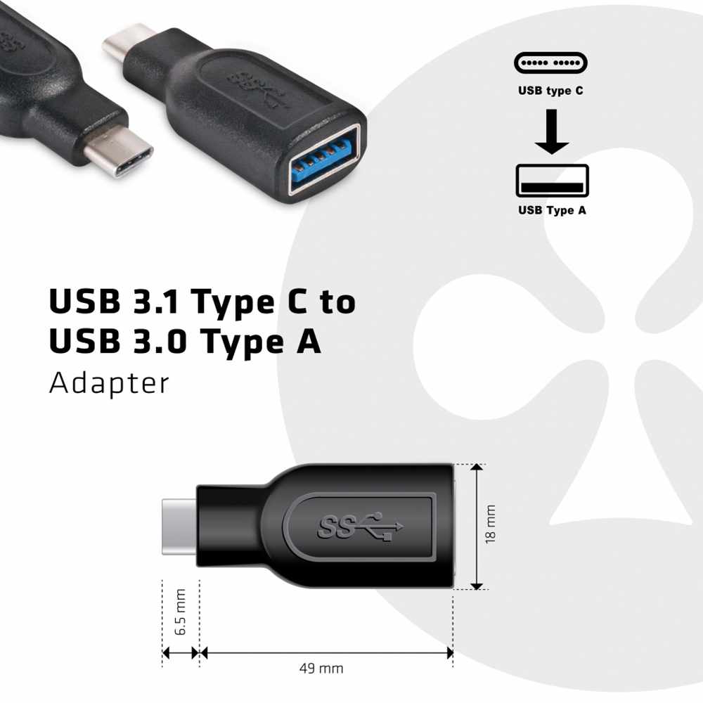 Club3D USB-C 3.1 Gen 1 Male to USB 3.1 Gen 1 Female Adapter Black - GekkoTech