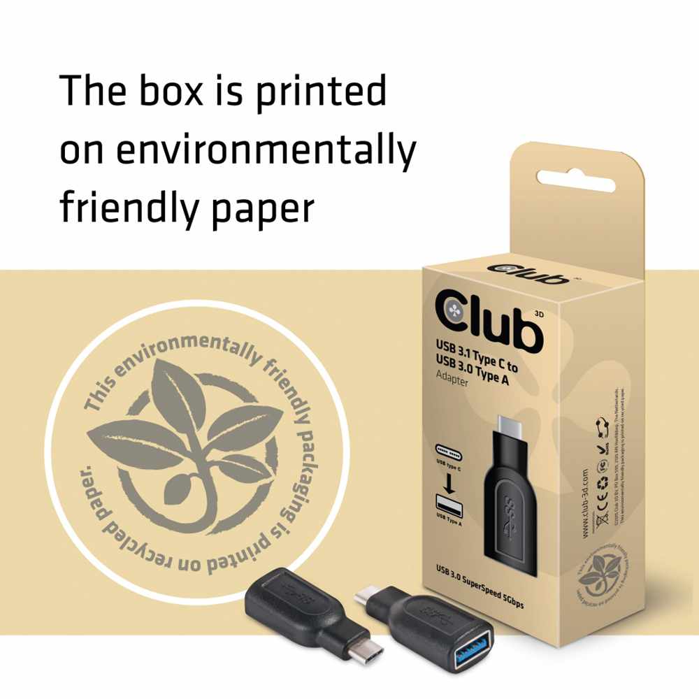 Club3D USB-C 3.1 Gen 1 Male to USB 3.1 Gen 1 Female Adapter Black - GekkoTech