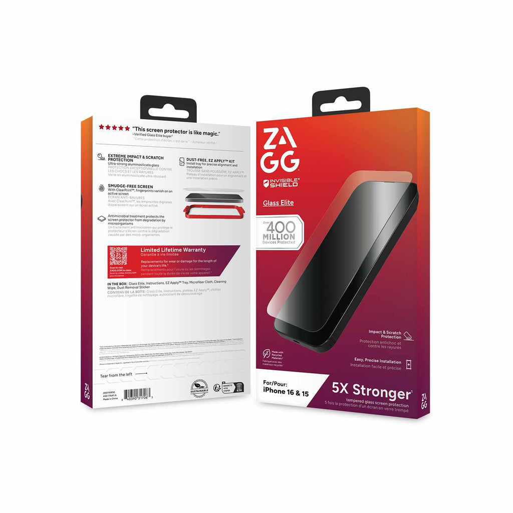 ZAGG InvisibleShield Glass Elite Screen Protector for iPhone 16/15 - GekkoTech