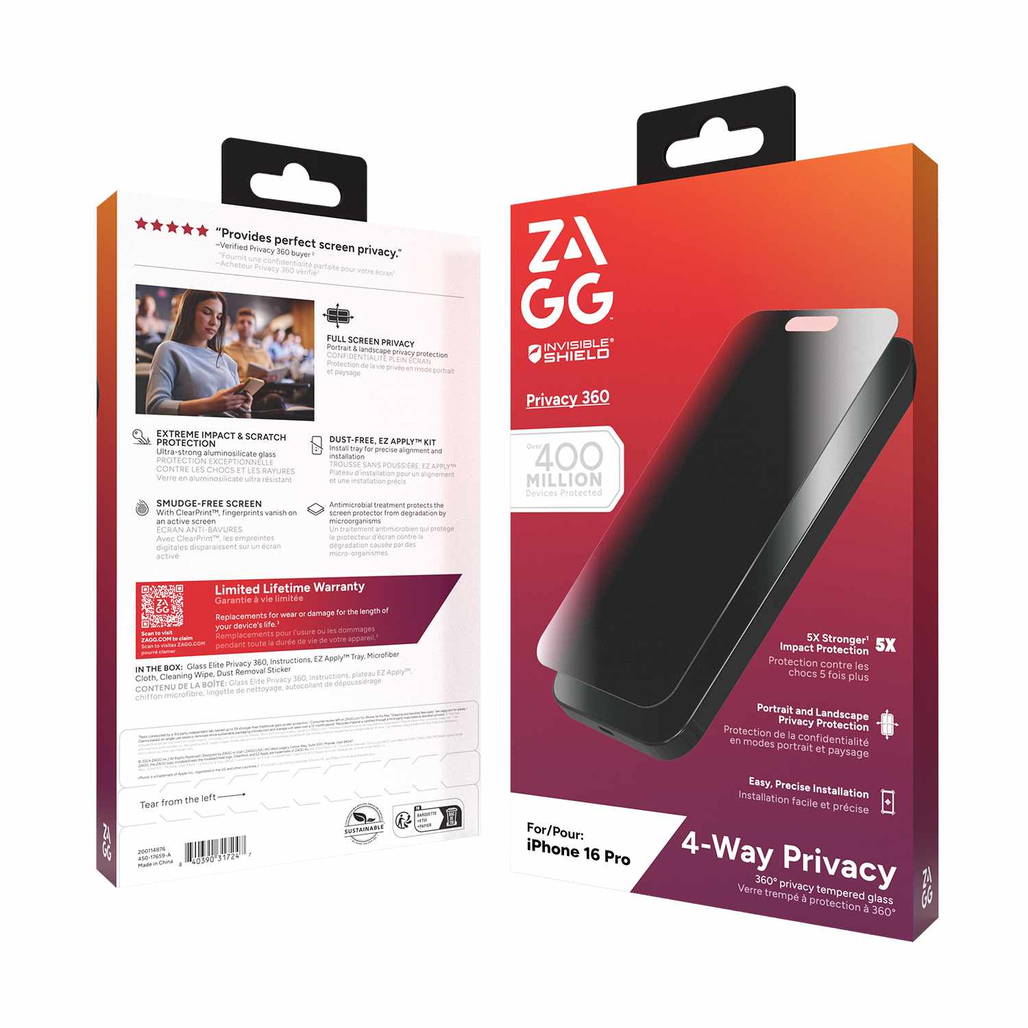 ZAGG InvisibleShield Glass Elite 4-Way Privacy Screen Protector for iPhone 16 Pro - GekkoTech