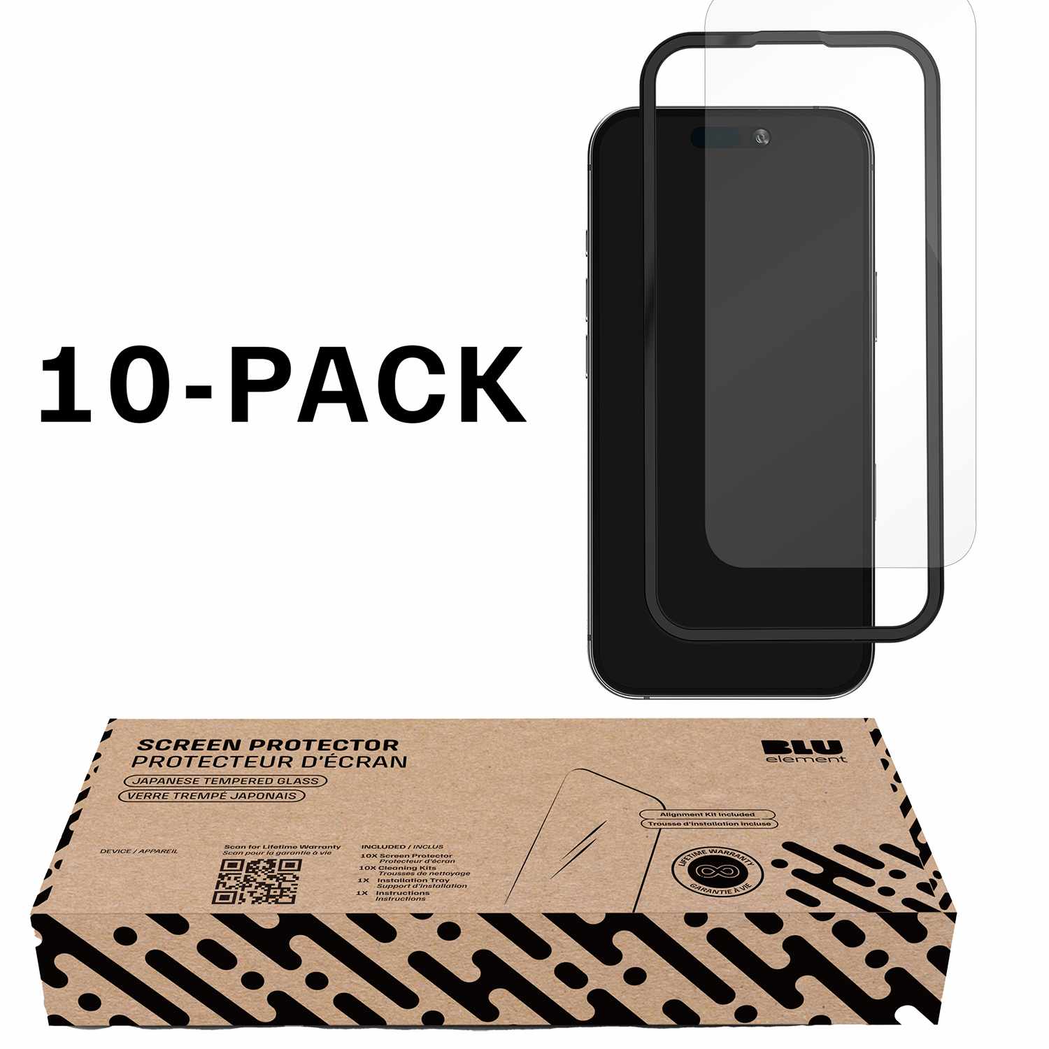 Blu Element Tempered Glass Screen Protector 10-Pack for iPhone 17/iPhone 16 Pro in Bulk Packaging - GekkoTech