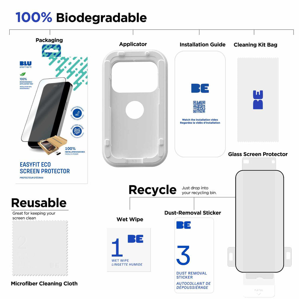 Blu Element EasyFit Privacy Eco Screen Protector for iPhone 17/iPhone 16 Pro