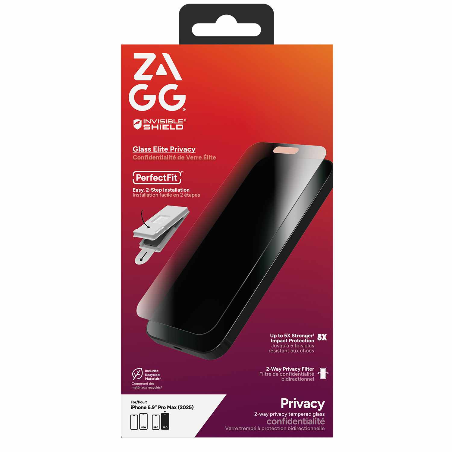 ZAGG InvisibleShield Glass Elite 2-Way Privacy Screen Protector for iPhone 17 Pro Max - GekkoTech