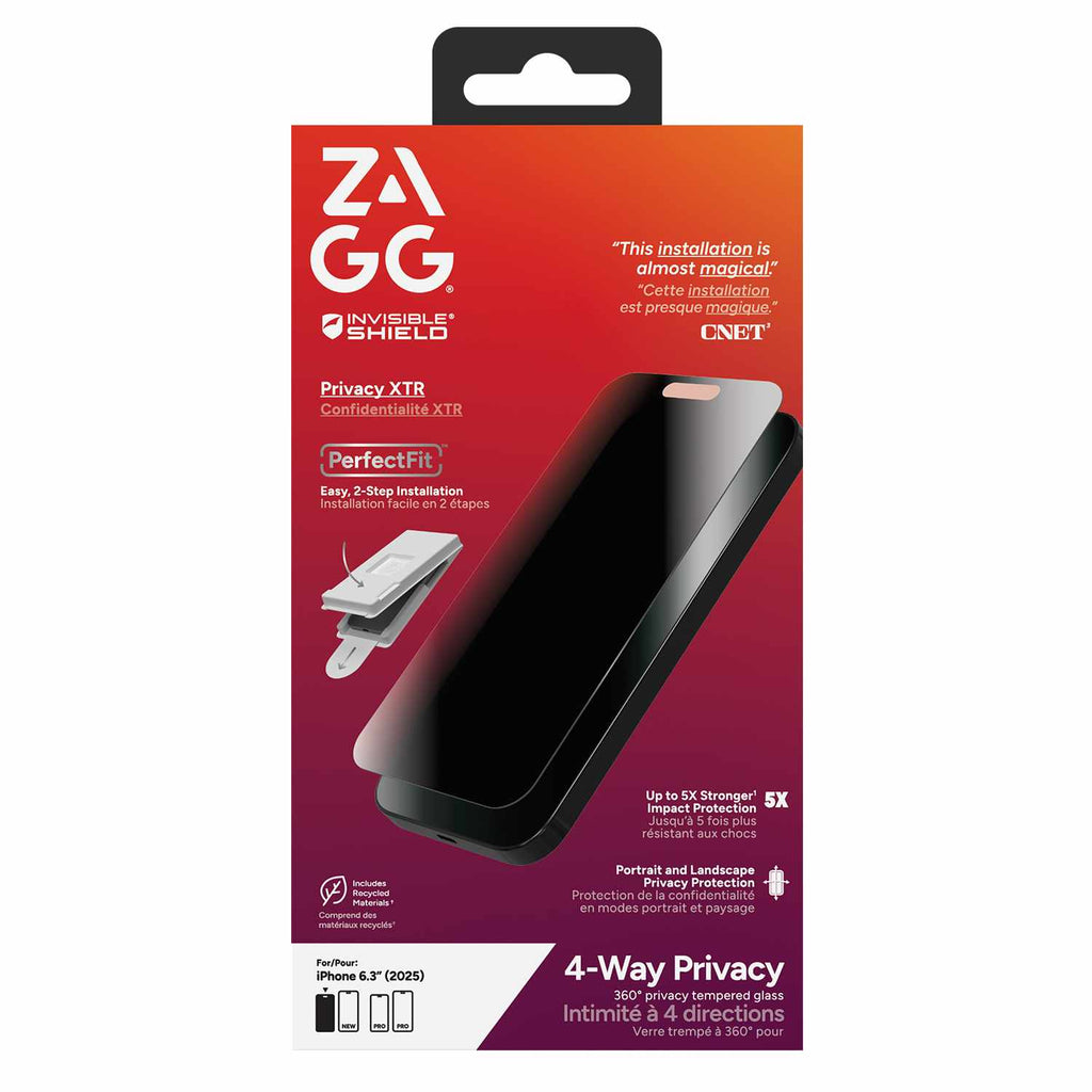 ZAGG InvisibleShield Glass XTR 4-Way Privacy Screen Protector for iPhone 17 Pro - GekkoTech