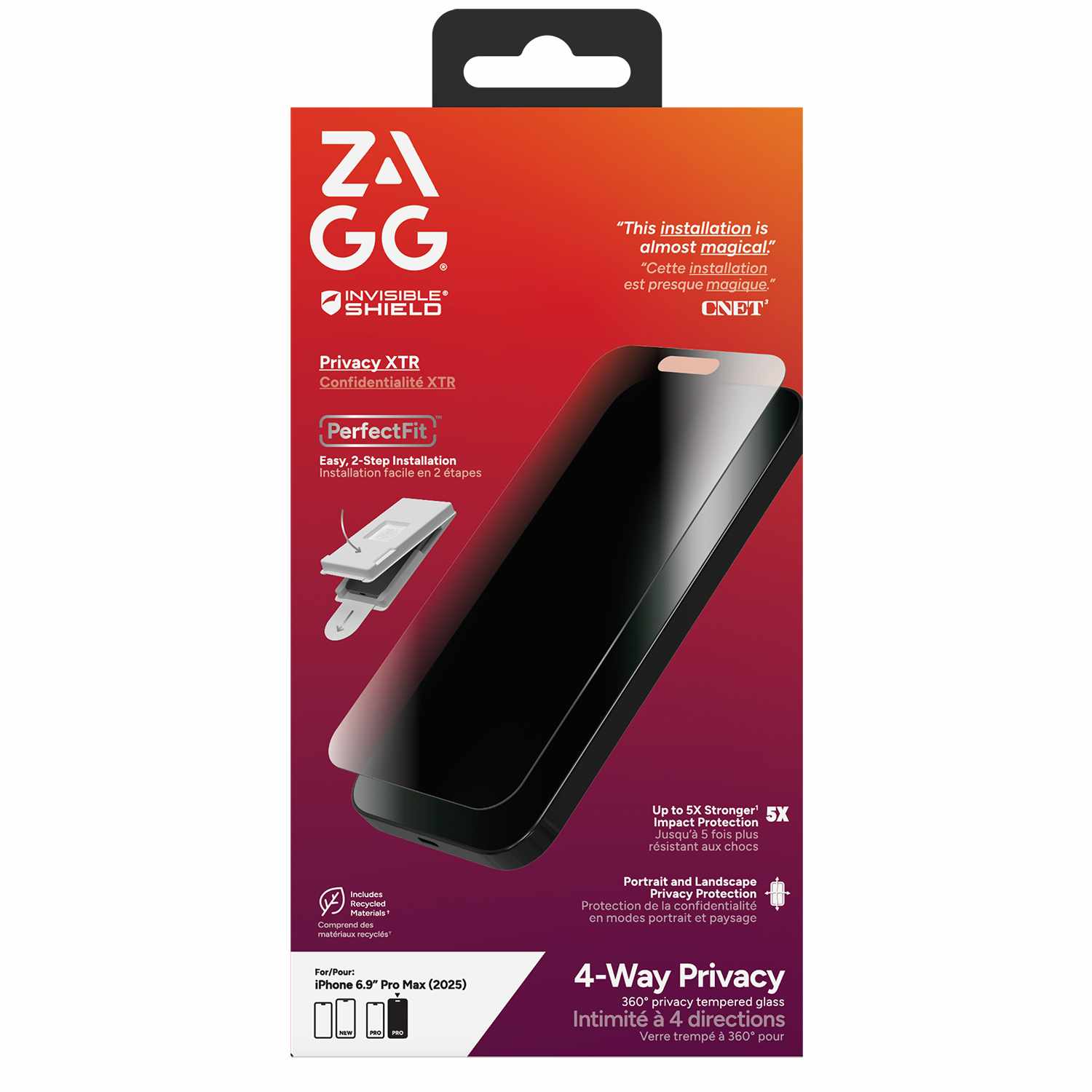 ZAGG InvisibleShield Glass XTR 4-Way Privacy Screen Protector for iPhone 17 Pro Max - GekkoTech