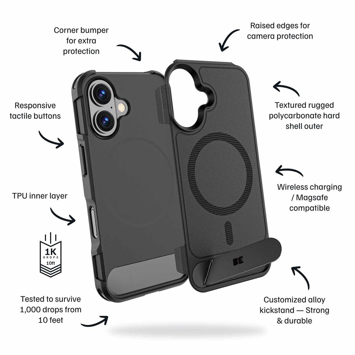 Blu Element Armour Ultra MagSafe w/Kickstand Case Black for iPhone 17