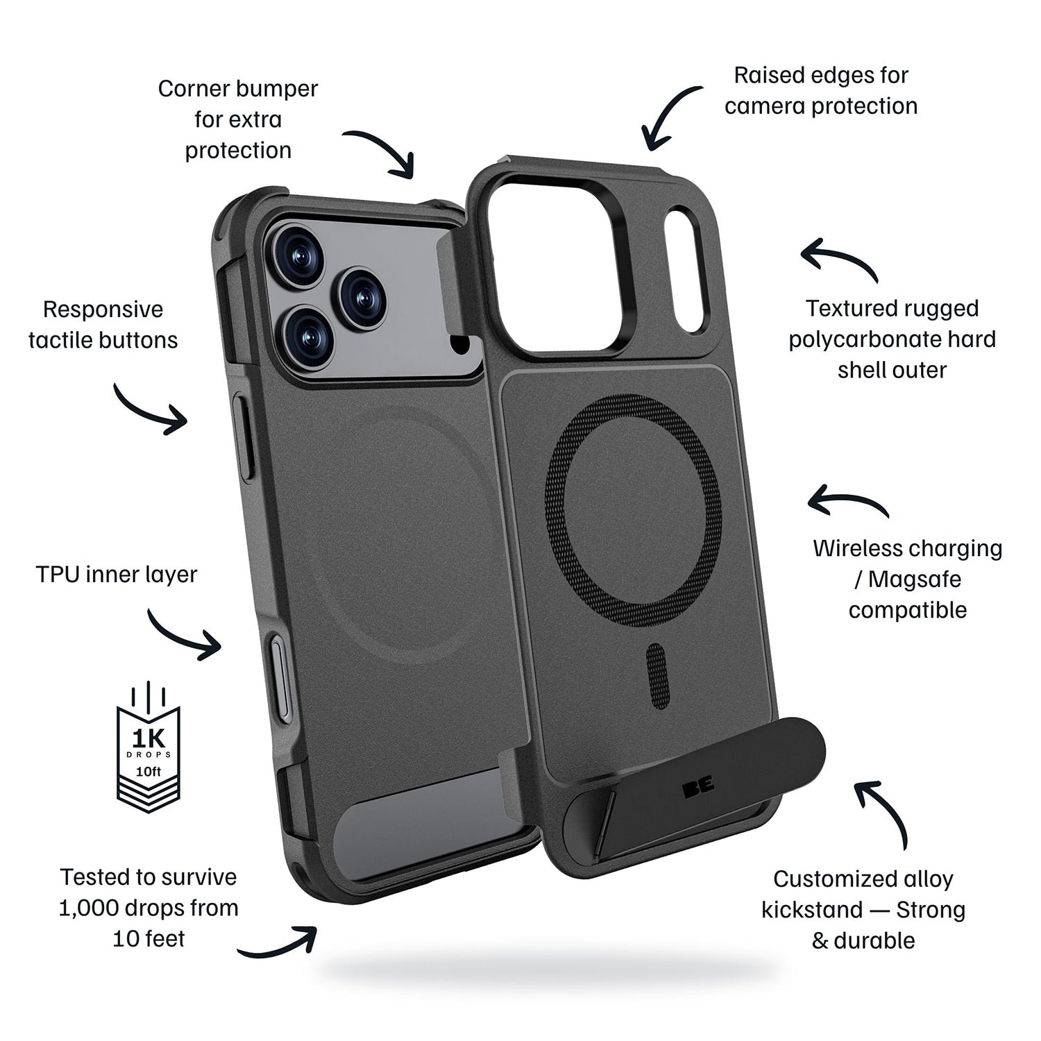 Blu Element Armour Ultra MagSafe w/Kickstand Case Black for iPhone 17 Pro