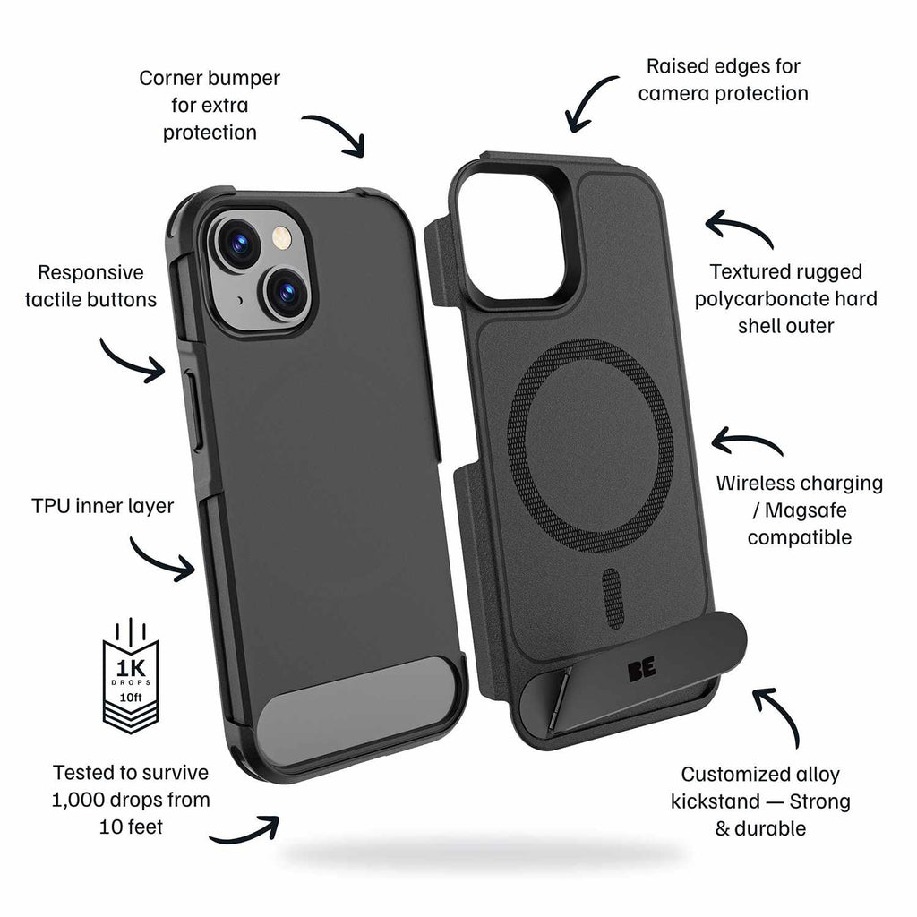 Blu Element Armour Ultra MagSafe w/Kickstand Case Black for iPhone 17e/16e/15/14/13