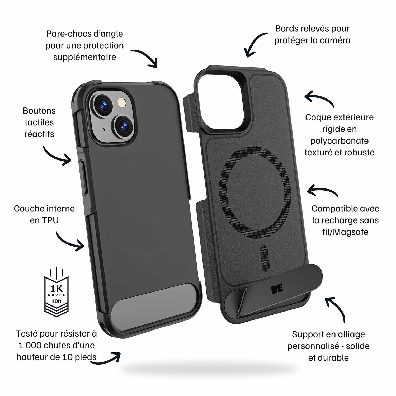 Blu Element Armour Ultra MagSafe w/Kickstand Case Black for iPhone 17e/16e/15/14/13