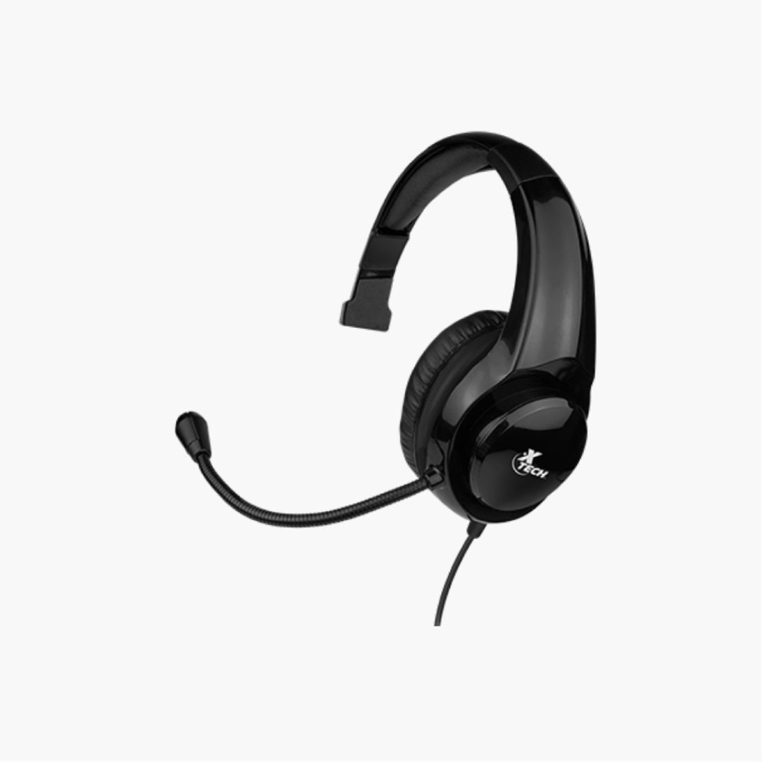 Xtech Gaming Headset Mono Molten 3.5mm TRRS with Boom Mic Omnidirectional Inline Volume and On/Off Mute Control Module PC/Console - Black - GekkoTech
