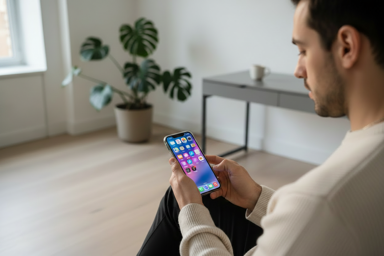 man using an iPhone