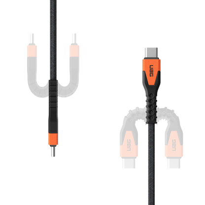 Rugged Kevlar Core USB-C to USB-C Charge/Sync Cable 5ft Black/Orange - GekkoTech