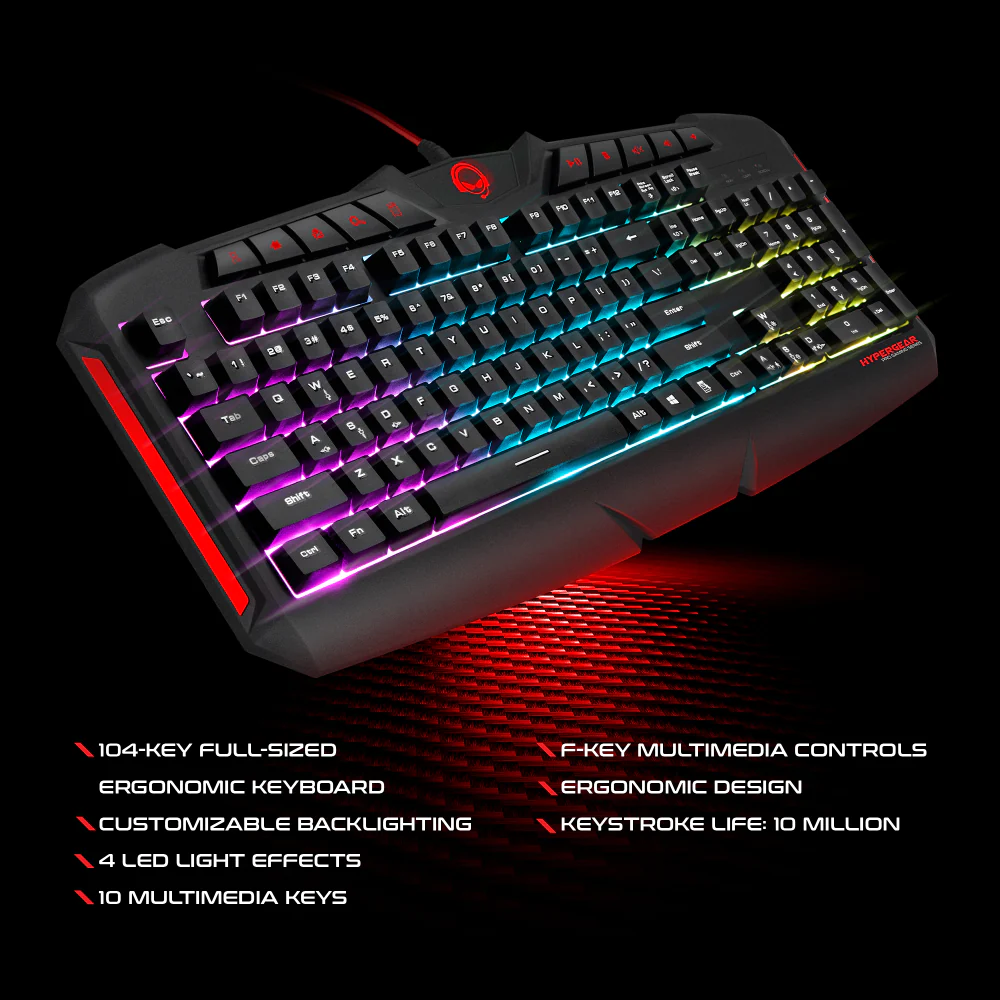HYPERGEAR RED DRAGON GAMING KIT 4-IN-1 VALUE BUNDLE INCLUDES RGB KEYBOARD 2400DPI GAMING MOUSE GAMING HEADPHONE WITH NOISE CANCELLING MIC LARGE GAMING MOUSE PAD - GekkoTech
